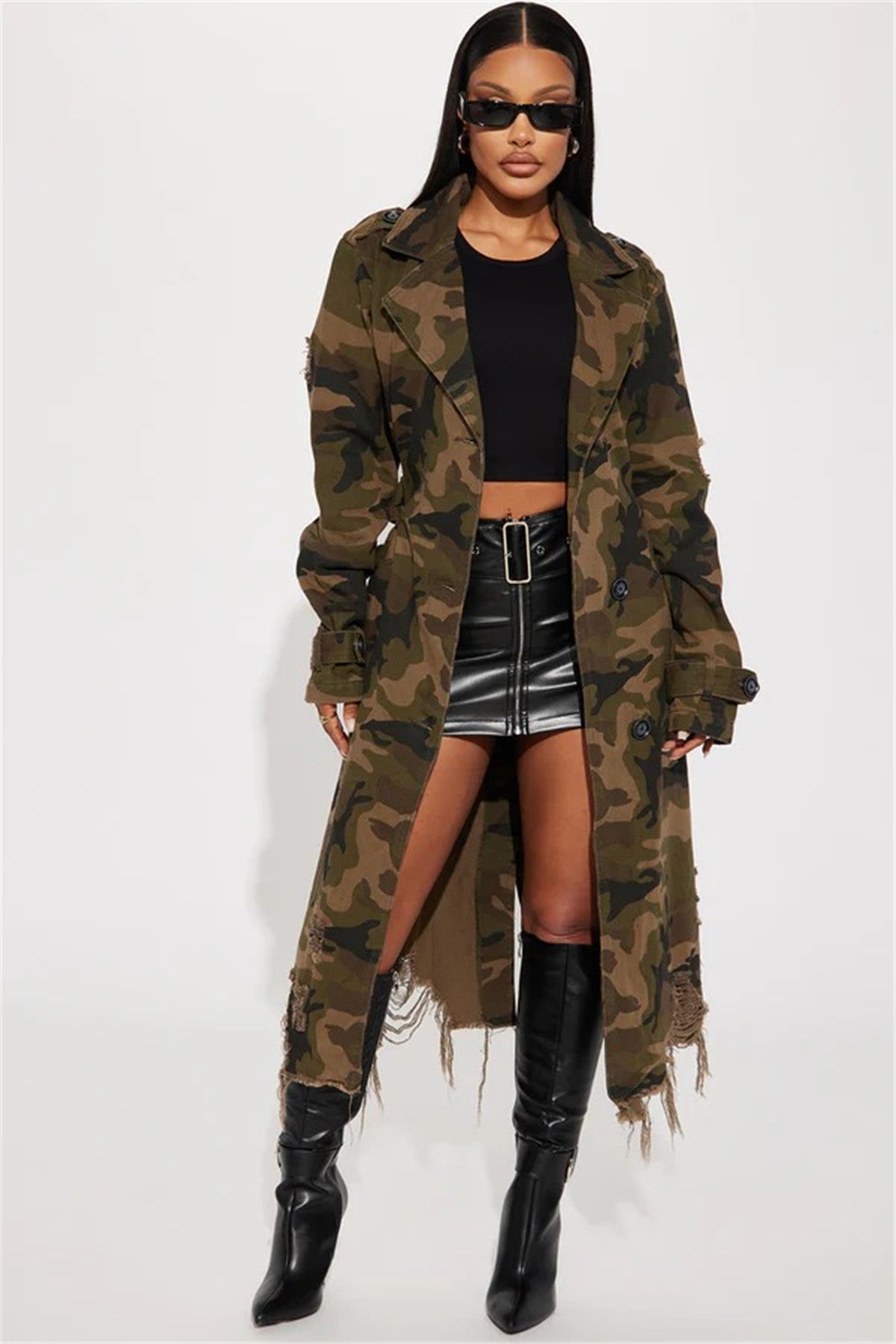 Women's Ripped Camouflage Long Coat 3