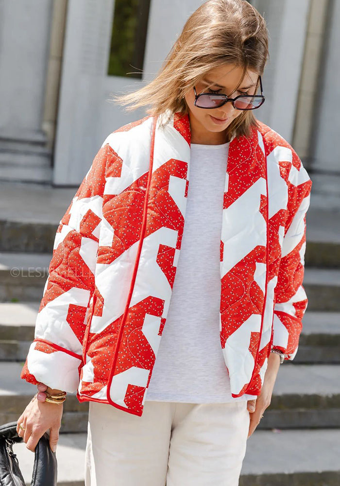 Autumn And Winter Turndown Collar Fashionable Printed Cotton-Padded Jacket