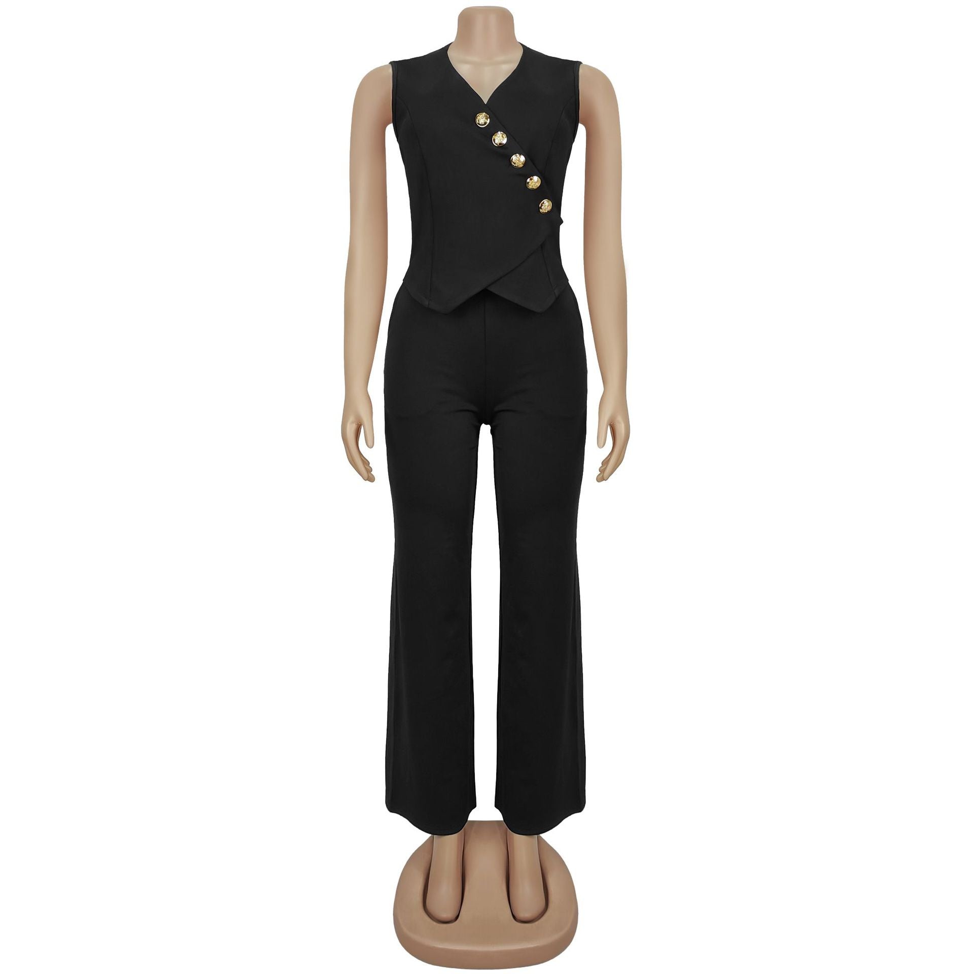 Women Casual Sleeveless V-Neck Top and Pants Two-Piece Set 12