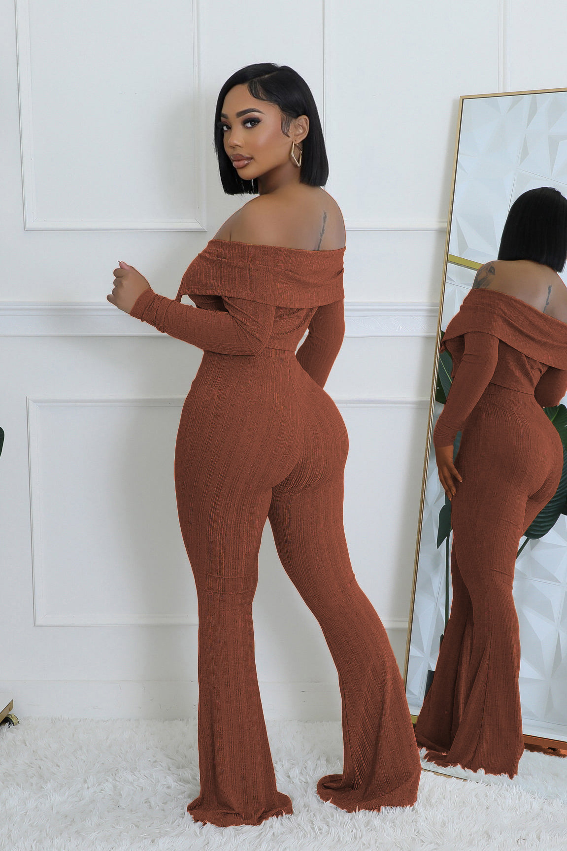 Women Solid Off-Shoulder Top and Wide Leg Pants Two-Piece Set 10