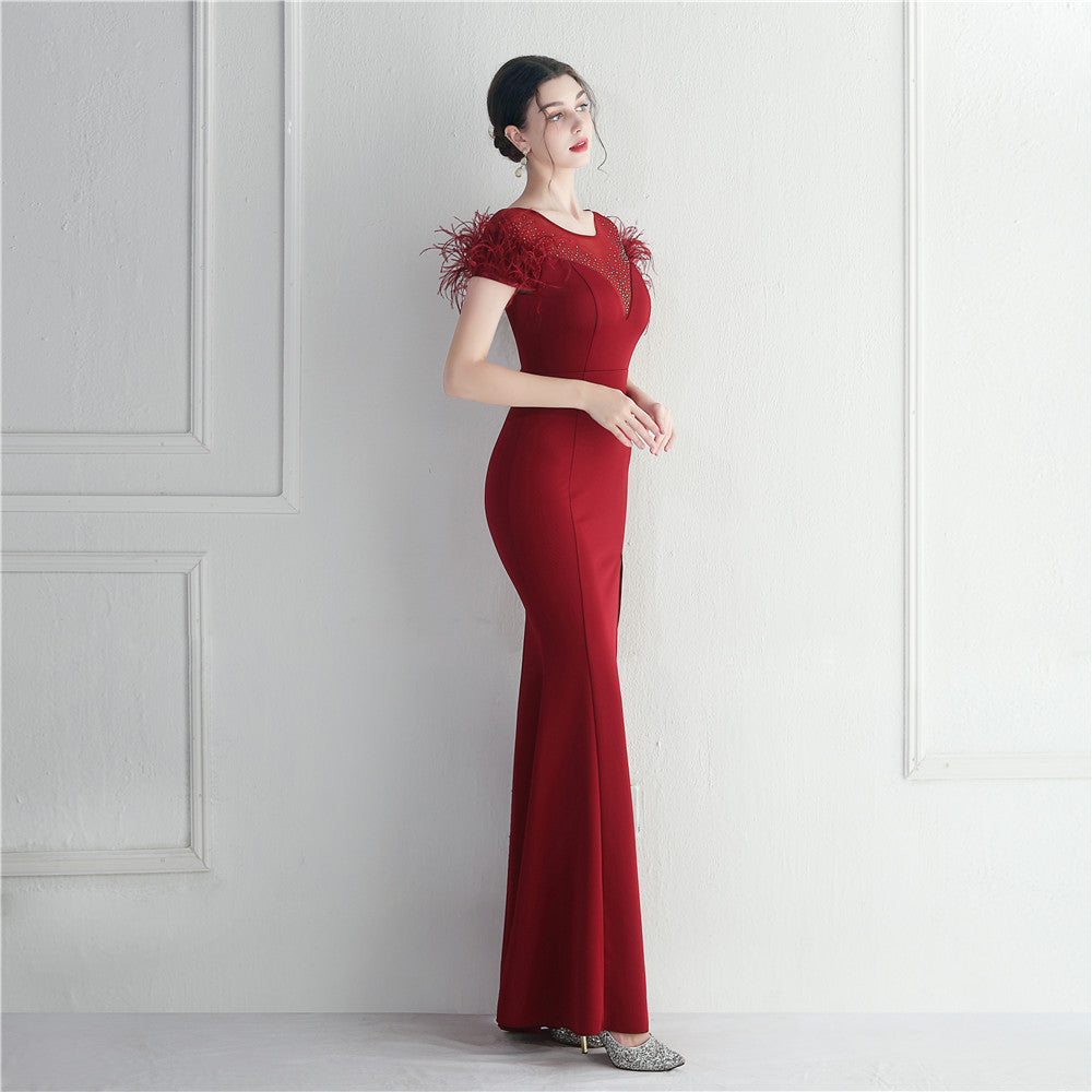 Mesh Beaded + Embellished Feather Star Red Carpet Long Evening Gown 10