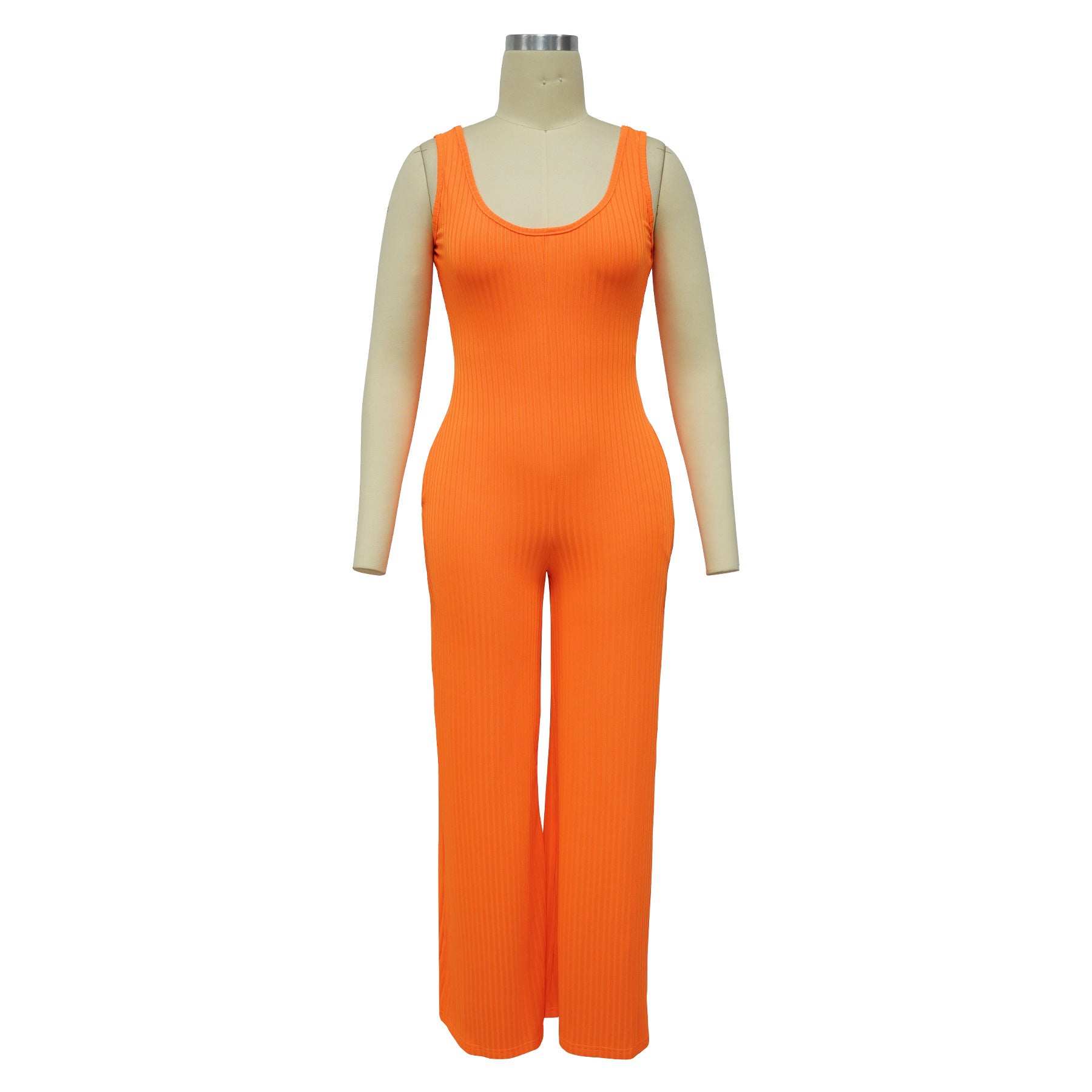 Women’s Fashion Ribbed High-Stretch Cape Top Sleeveless Jumpsuit Set 23