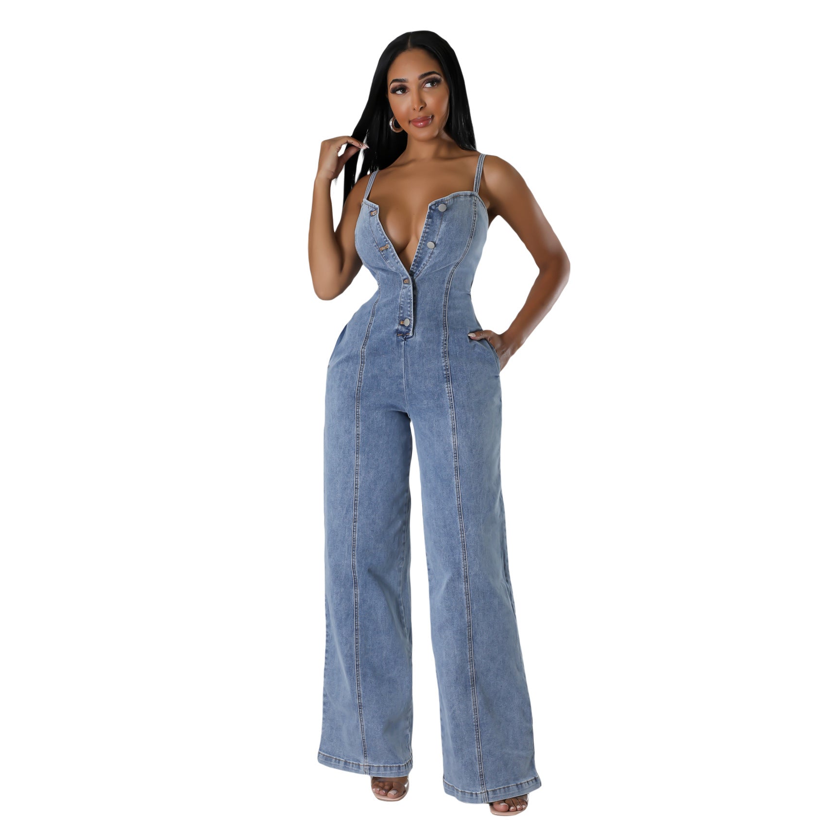 Women Casual Sexy Suspender Denim Jumpsuit 4