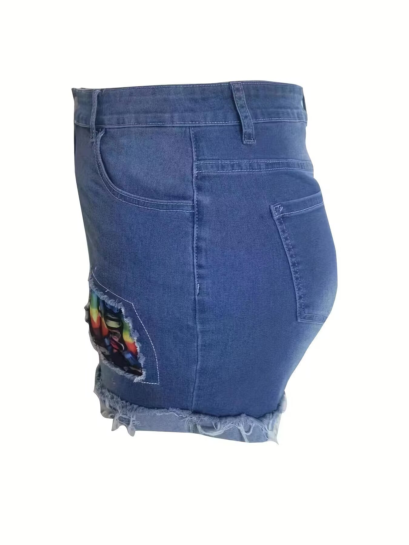 Summer Plus Size Elastic Patch Denim Shorts 5