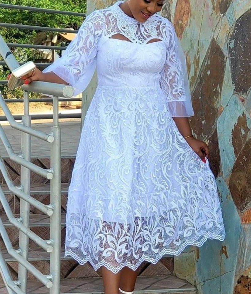 Sexy Women's Three Quarter Sleeve Lace Mesh Party Dress