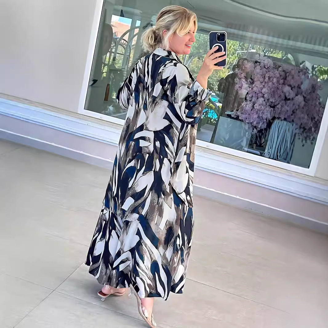 autumn comfortable casual button long-sleeved shirt loose wide leg pants women two-piece set 4