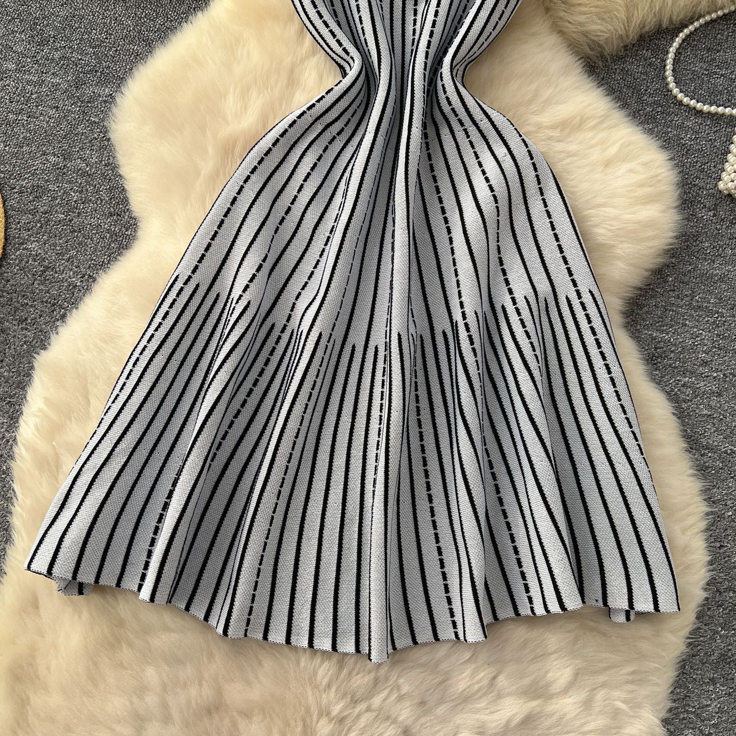 Women's Summer Square Neck Sleeveless Striped Slim Knitting Dress 13