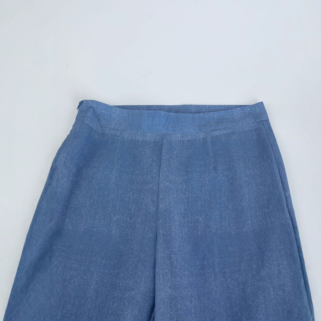 Autumn Women's Fashion Premium Gradient Denim Single-Breasted Shirt and High-Waisted Bell Bottom Pants Set 3