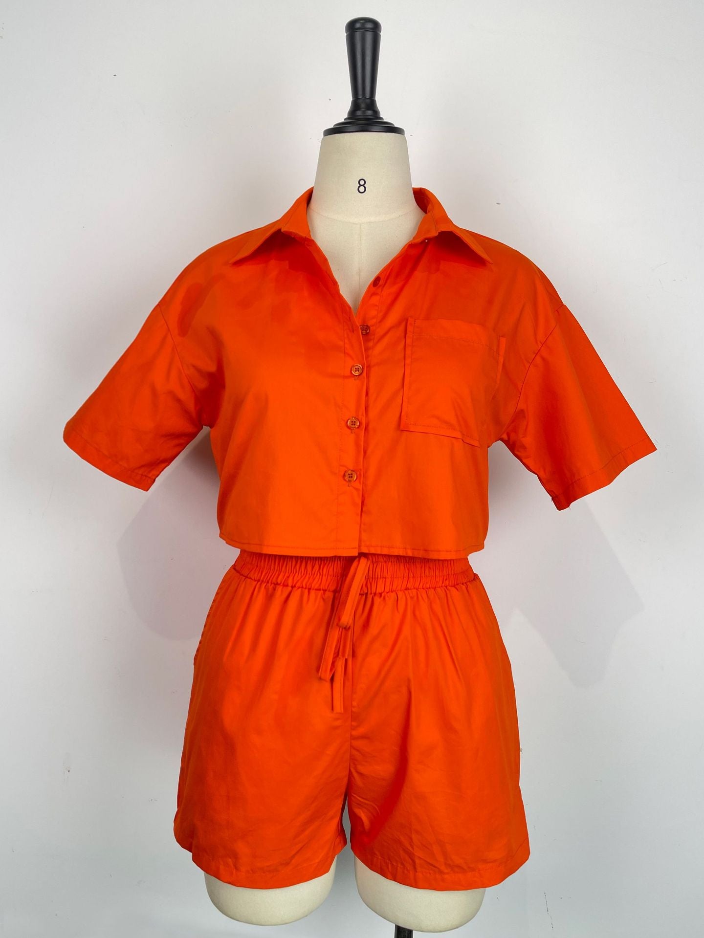 Ladies Short Sleeve Shirt Set Elastic Pocket Shorts Two-Piece Set 22