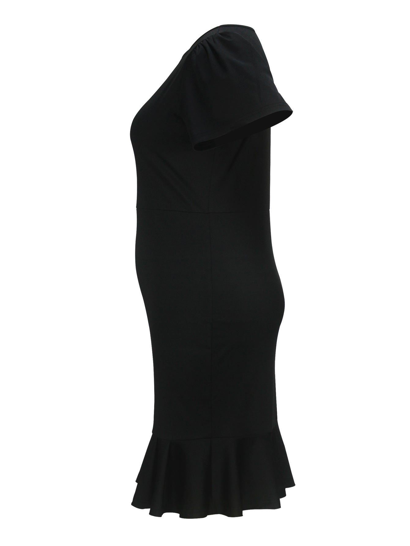 Women's Fashion Elegant Plus Size Round Neck Ruffle Midi Dress 7