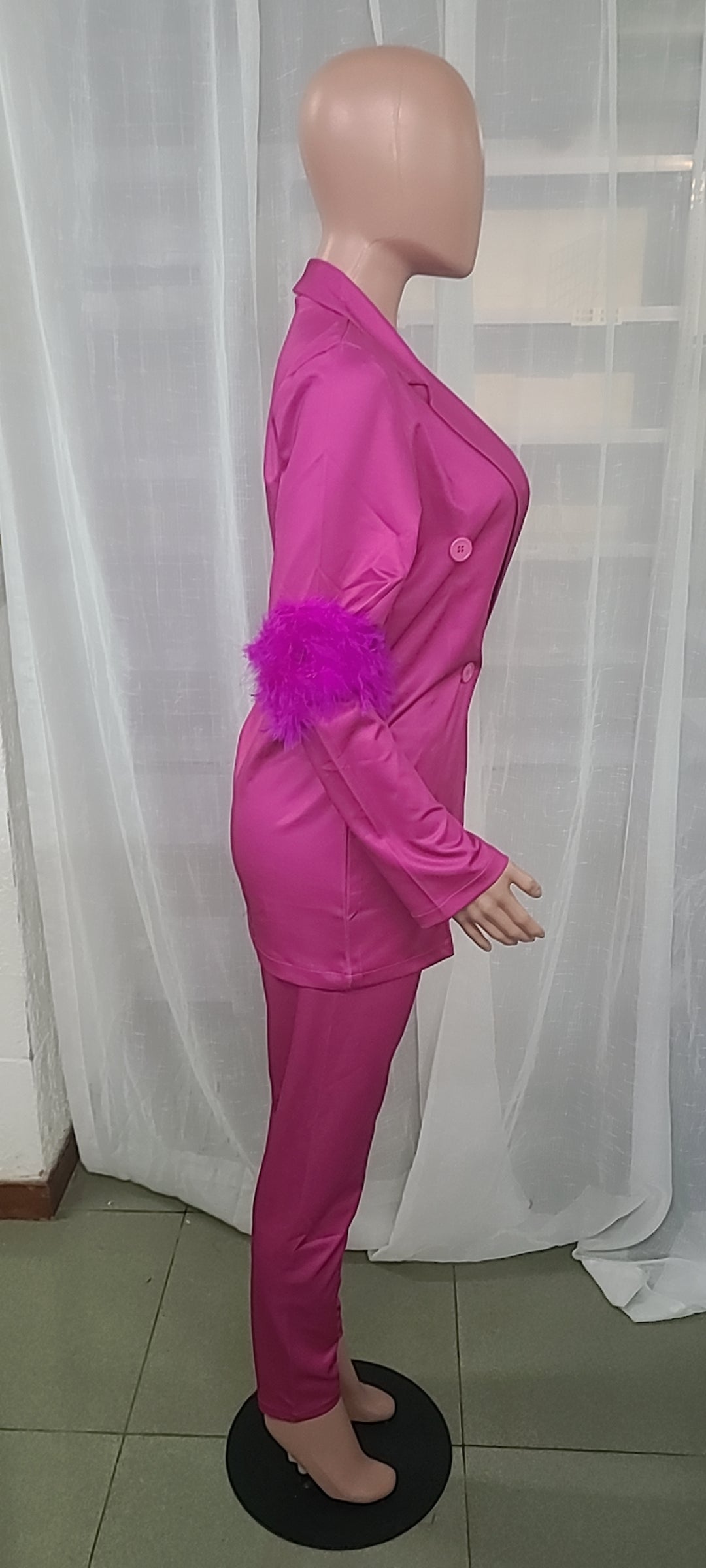 Fall Women Feather Blazer and Pant Two Piece 16