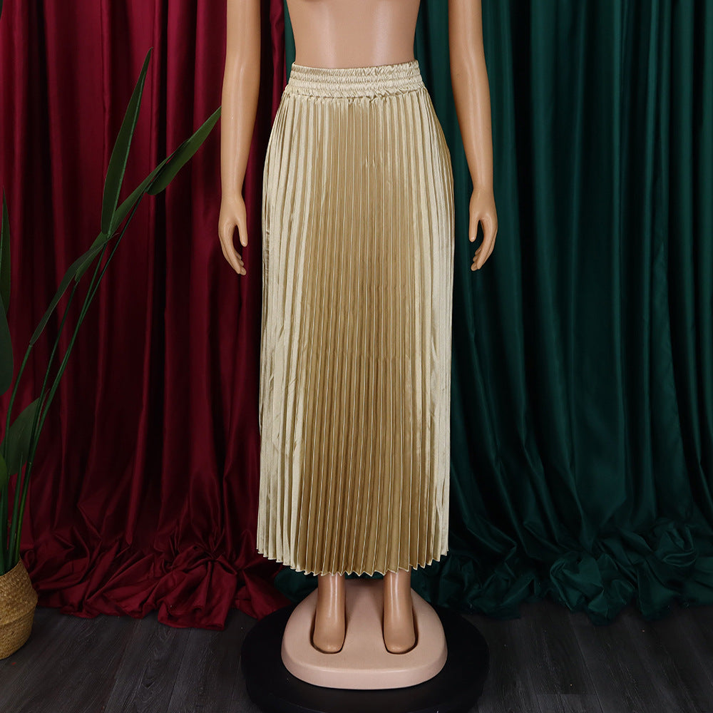 Women's Plus Size Mid-High Waist Pleated Long Skirt 26