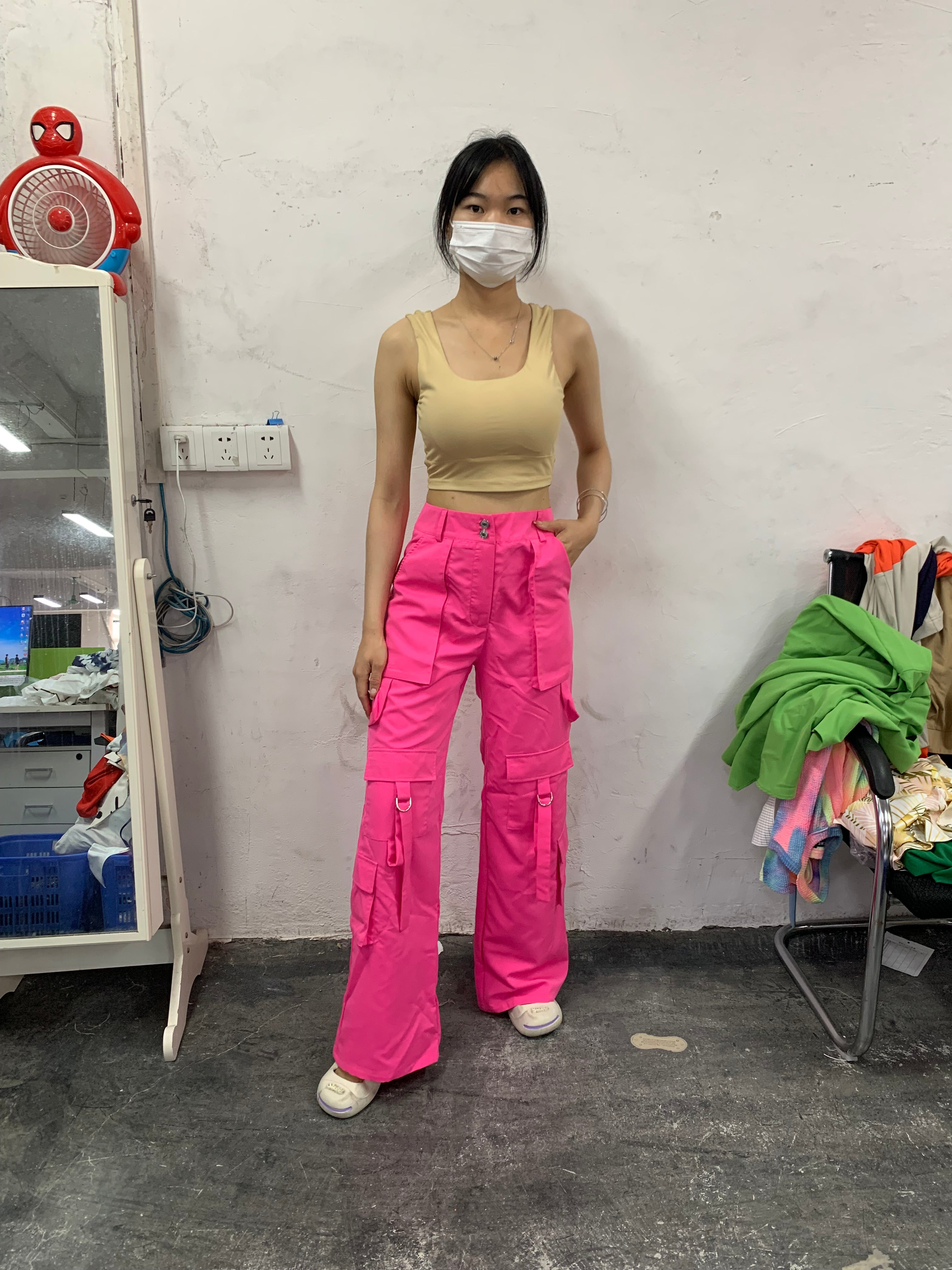 Women Rose Casual Patch Pocket Cargo Pants 6