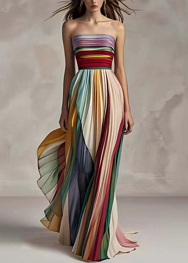 Sexy strapless multi-color printed long dress