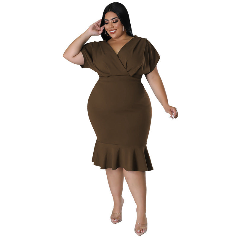 Fashion Plus Size Women's Summer Style V-Neck Solid Bodycon Dress 16