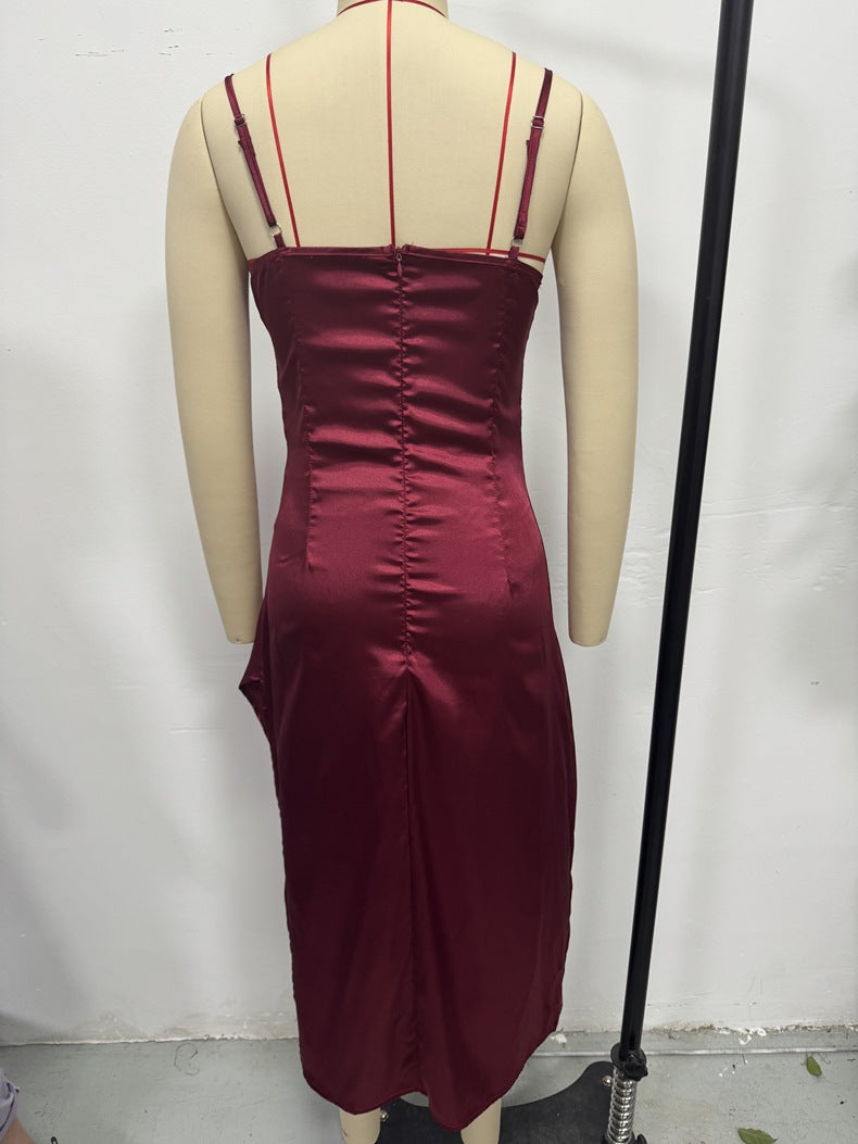 Women Summer Satin Maxi Strap Dress 9