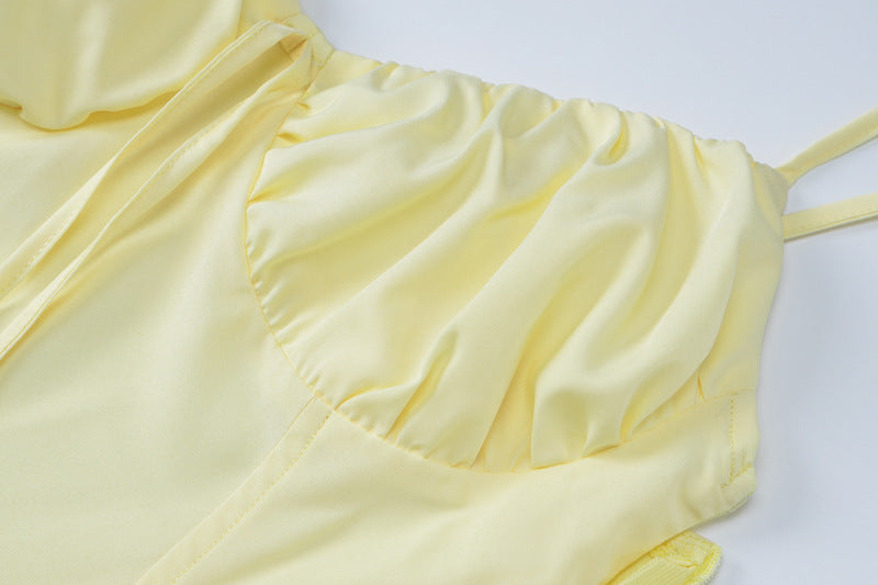 Women's Summer Sexy Strap Pleated Slim Waist Casual Long Dress 14