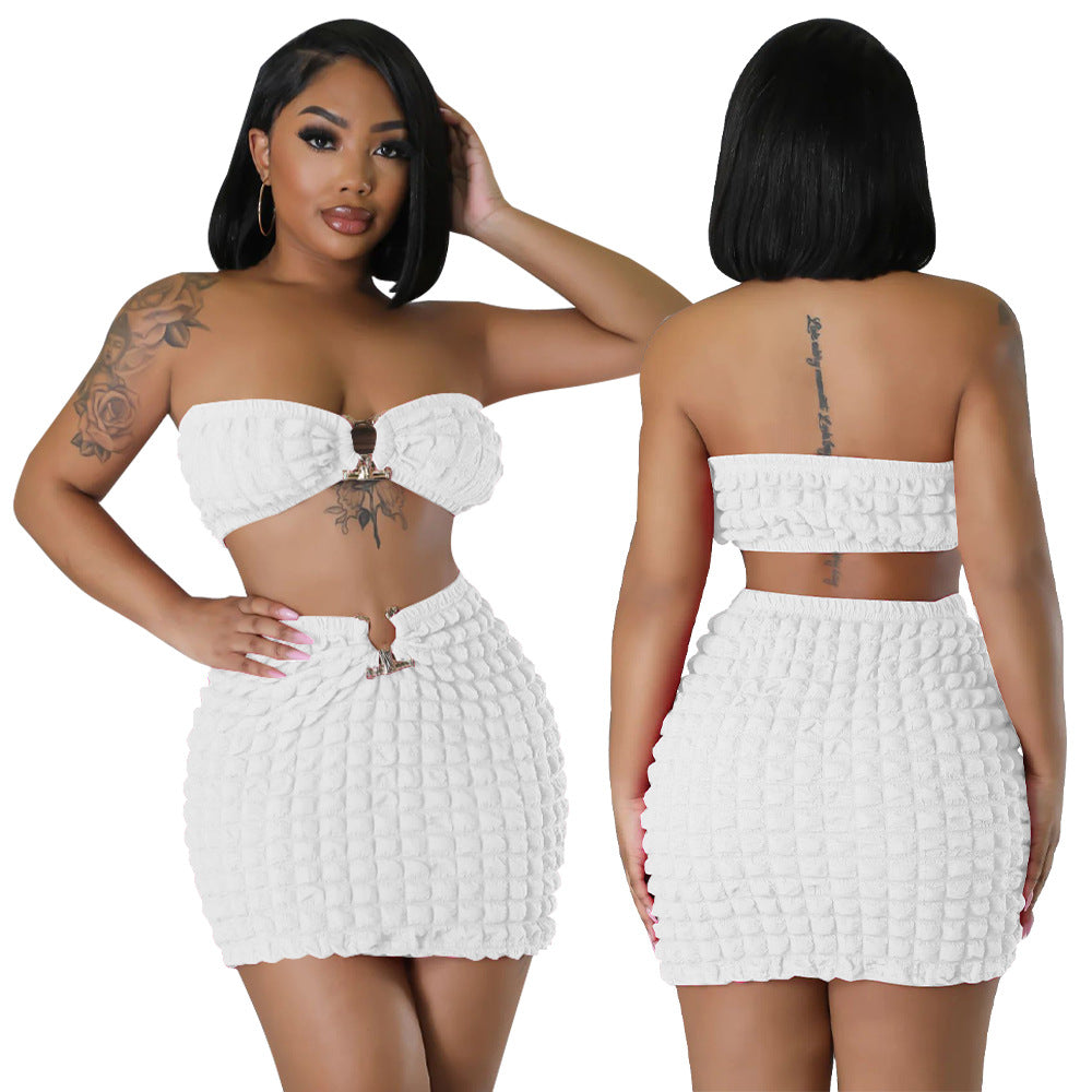 Women Sexy Bandeau Top and Skirt Two-Piece Set 3