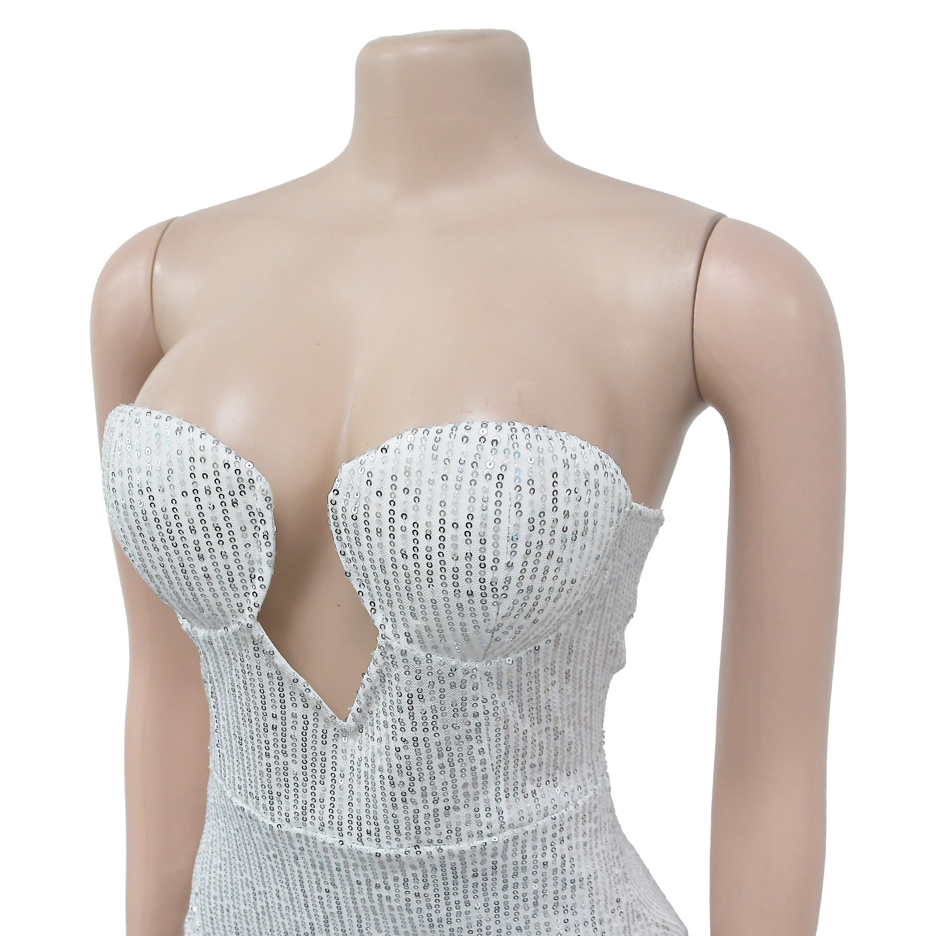 Fashion Women's Solid Color Sexy Sequin Low Back Long Dress 20