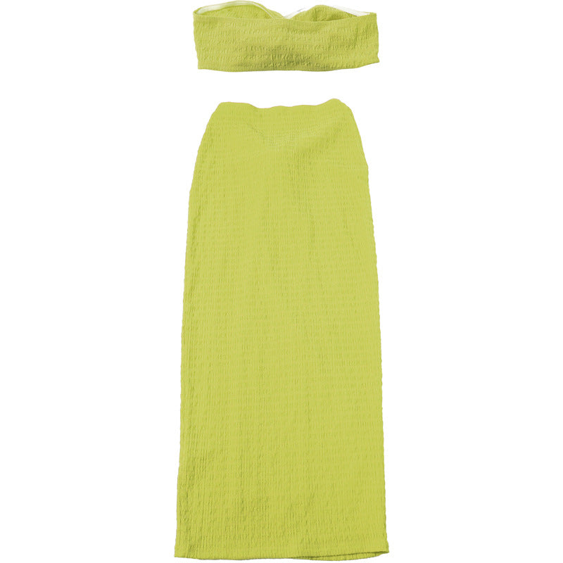 Women Summer Sexy Strapless Top and Long Skirt Two-Piece Set 36
