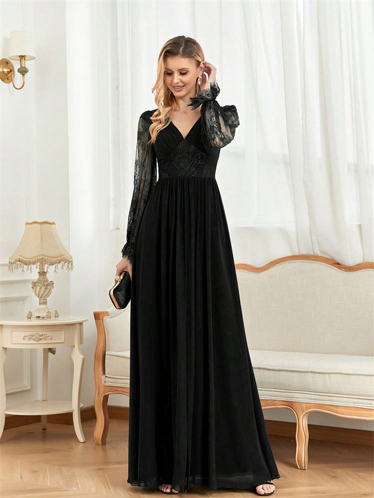 Women long sleeve v-neck ruffle sleeve bridesmaid dress fishtail formal party evening dress 6
