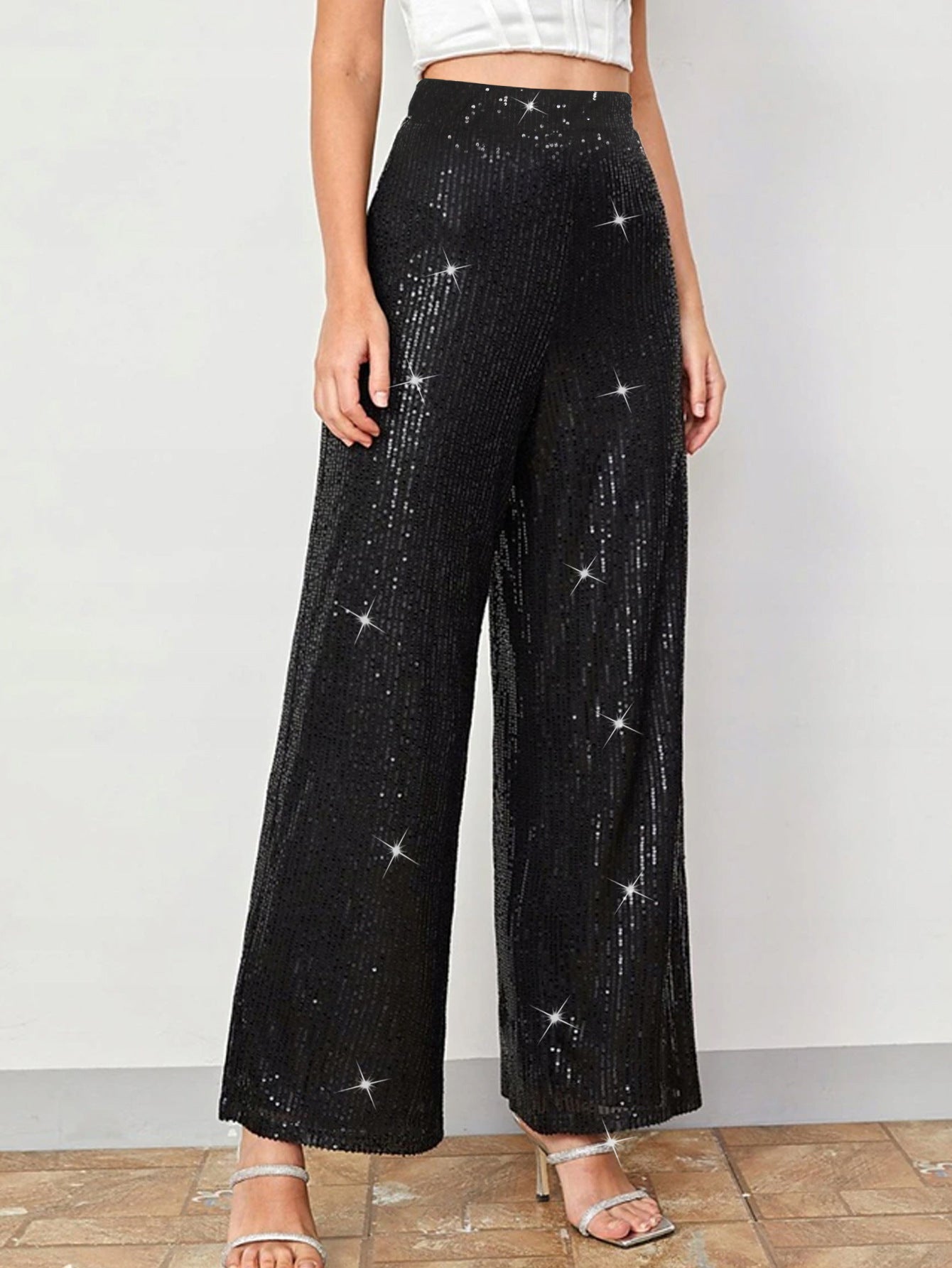 Women Elegant Sequin Party Wide Leg Pants 3