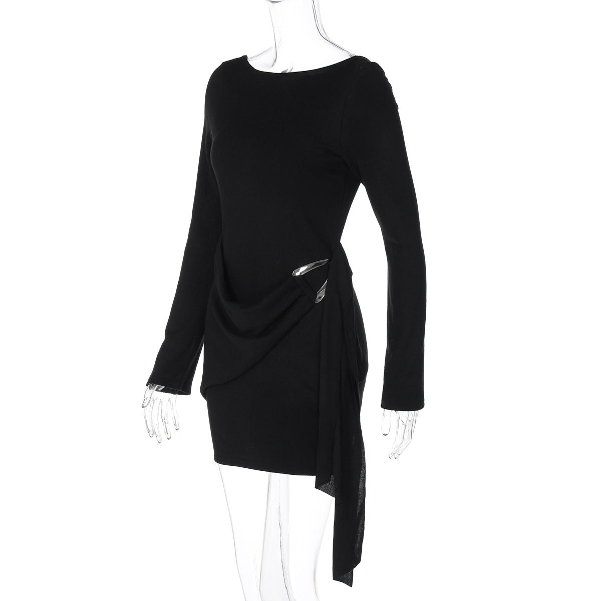 Women Autumn Sexy Solid Backless Long-Sleeved Ribbon Dress 14