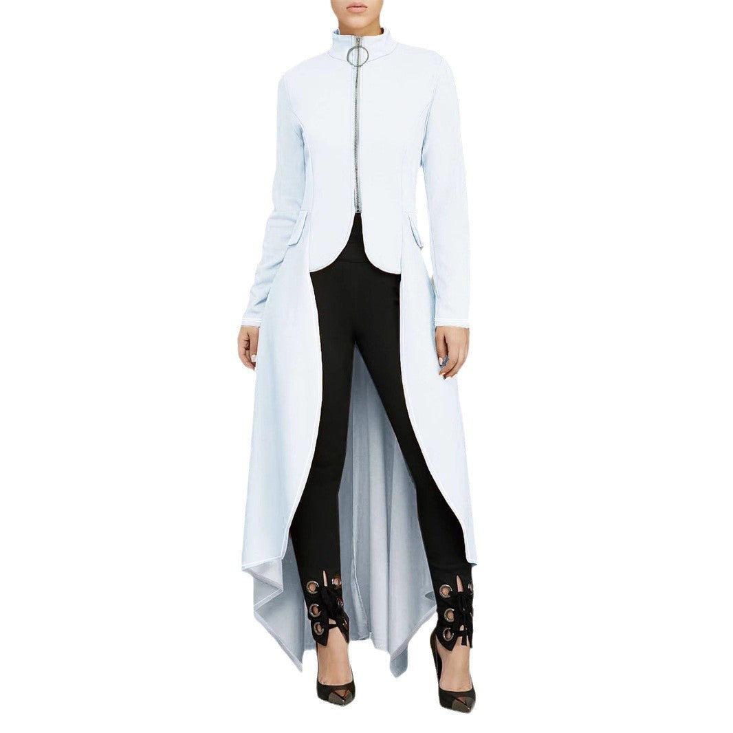 Women Long Sleeve Turtleneck Zipper Fake Pocket Irregular Dress 18