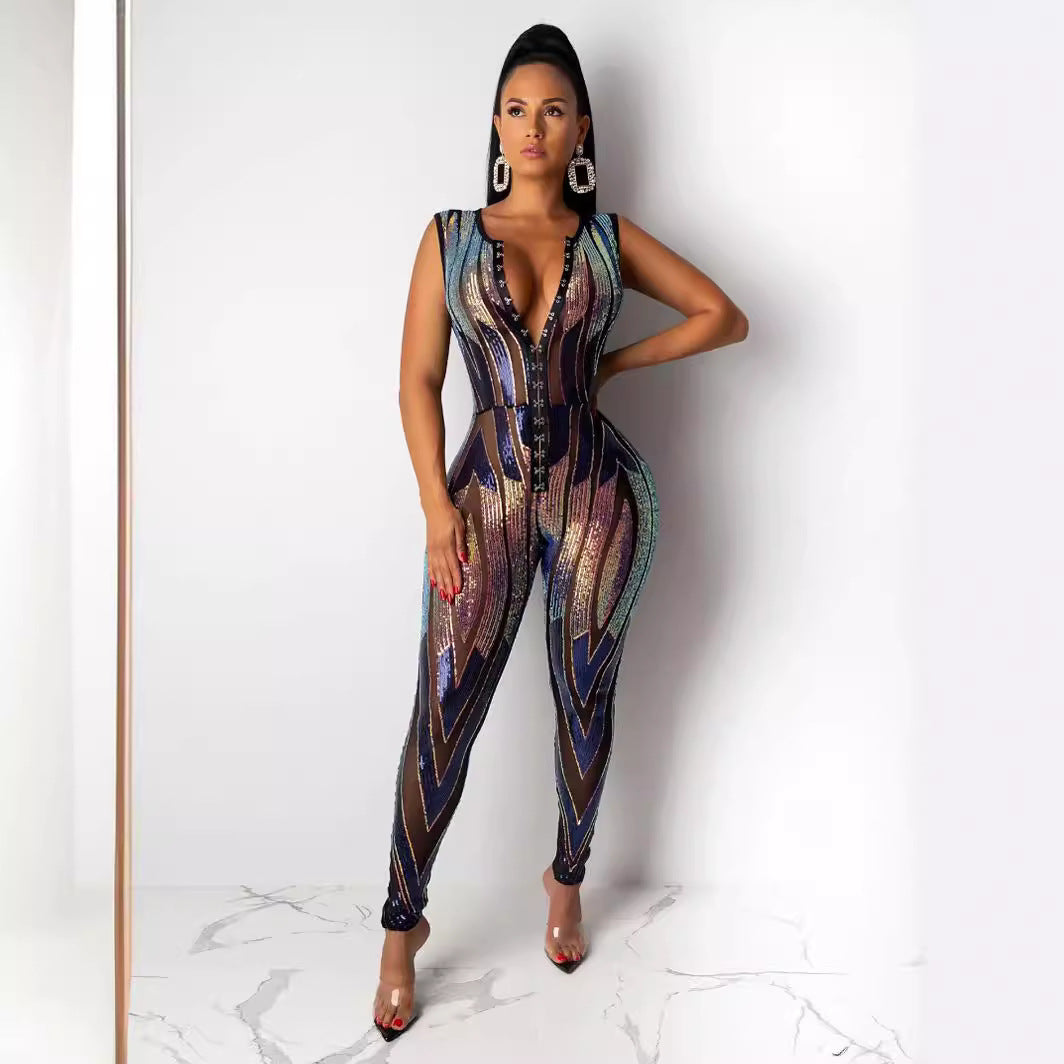 Spring And Summer Women 's Clothing Sexy Sequin Jumpsuit 4
