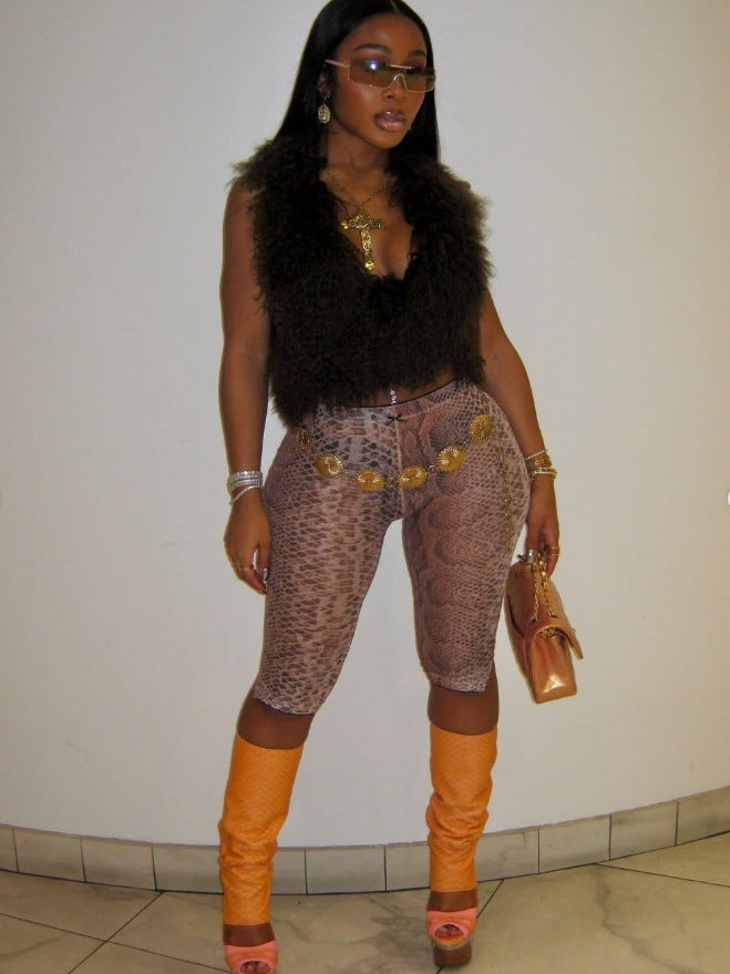 Women trendy stretchy animal print cropped pants