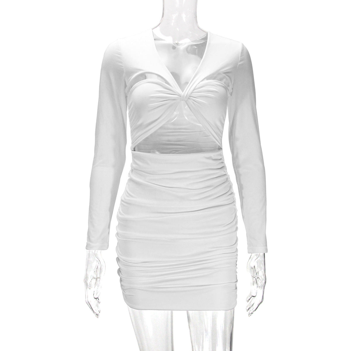 Women Sexy Hollow Long Sleeve Pleated Bodycon Dress 24