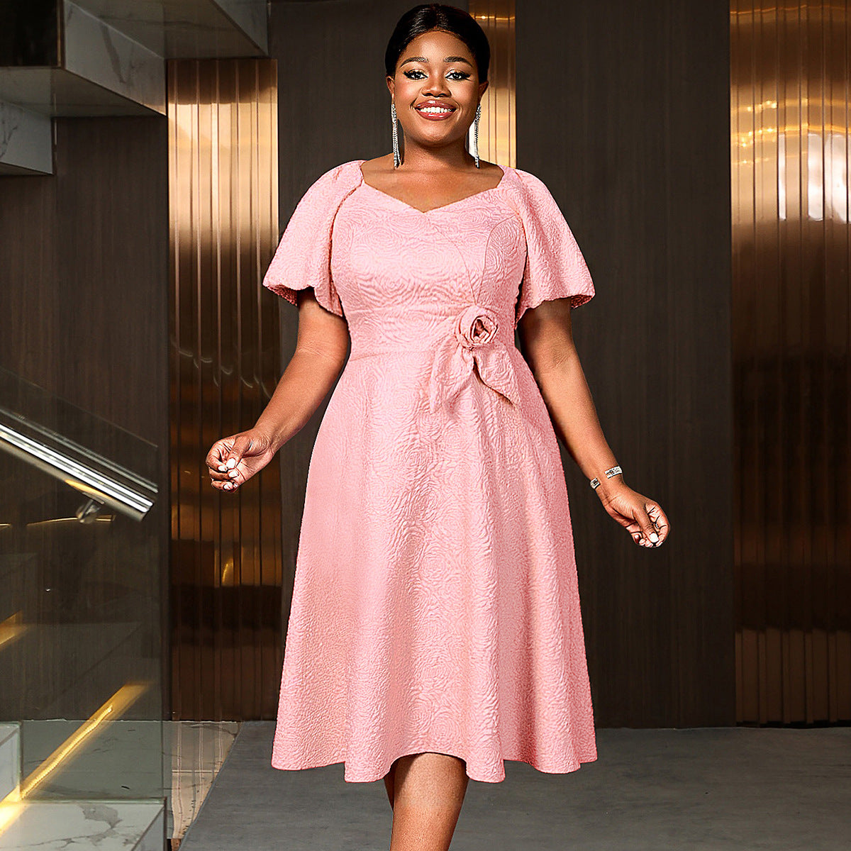 Women Elegant Puff Sleeve Formal Party Dress