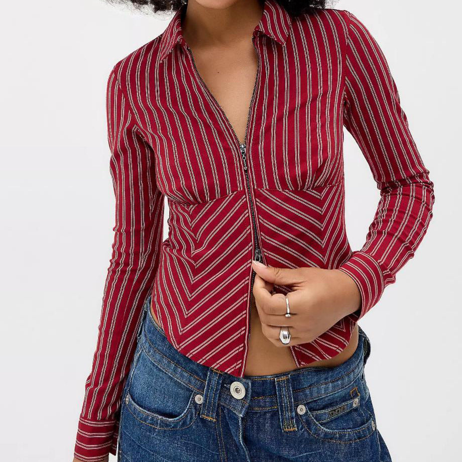 Autumn Winter Women's Casual Striped Long Sleeve Shirt 6