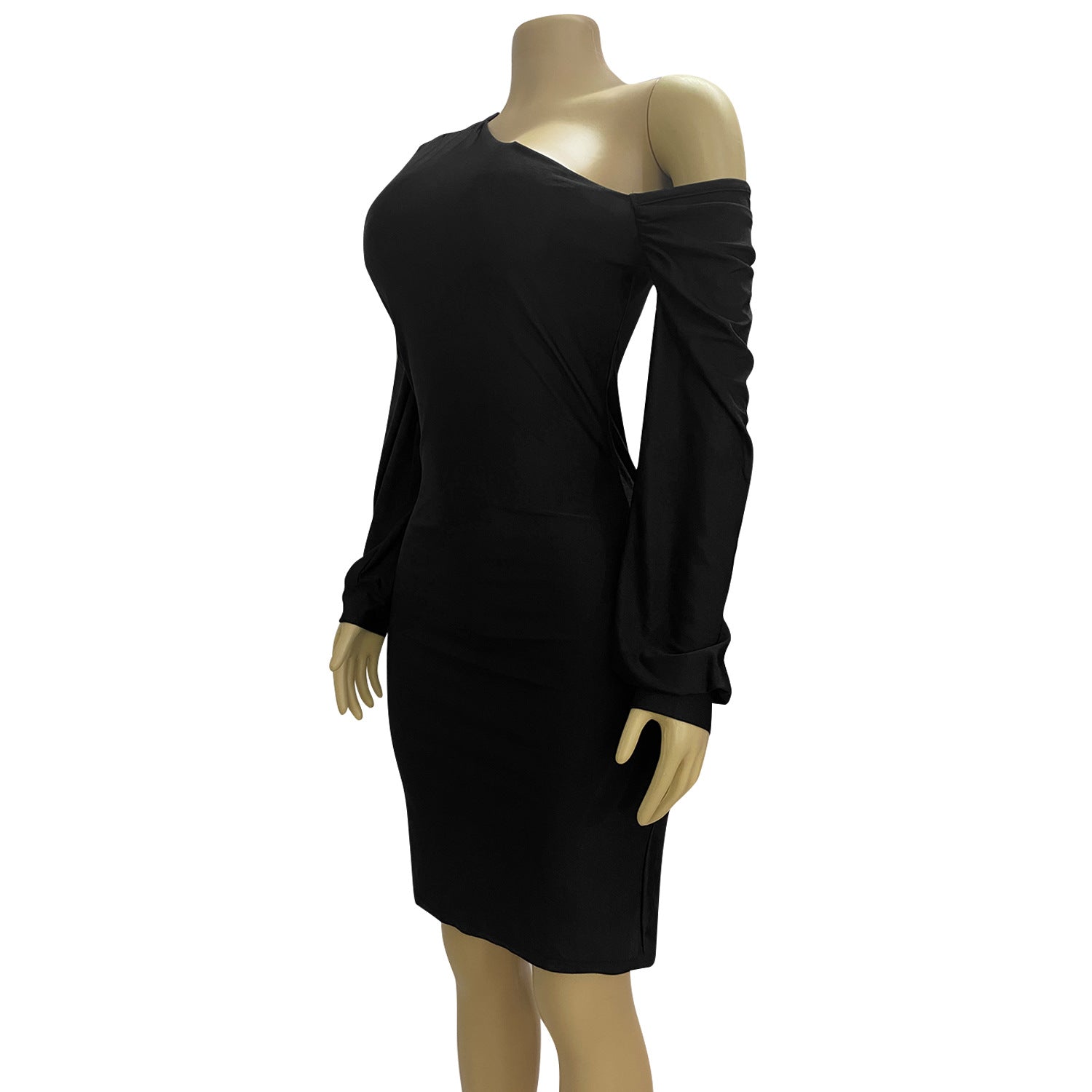 Women autumn and winter sexy lantern sleeves Slash Shoulder dress 15