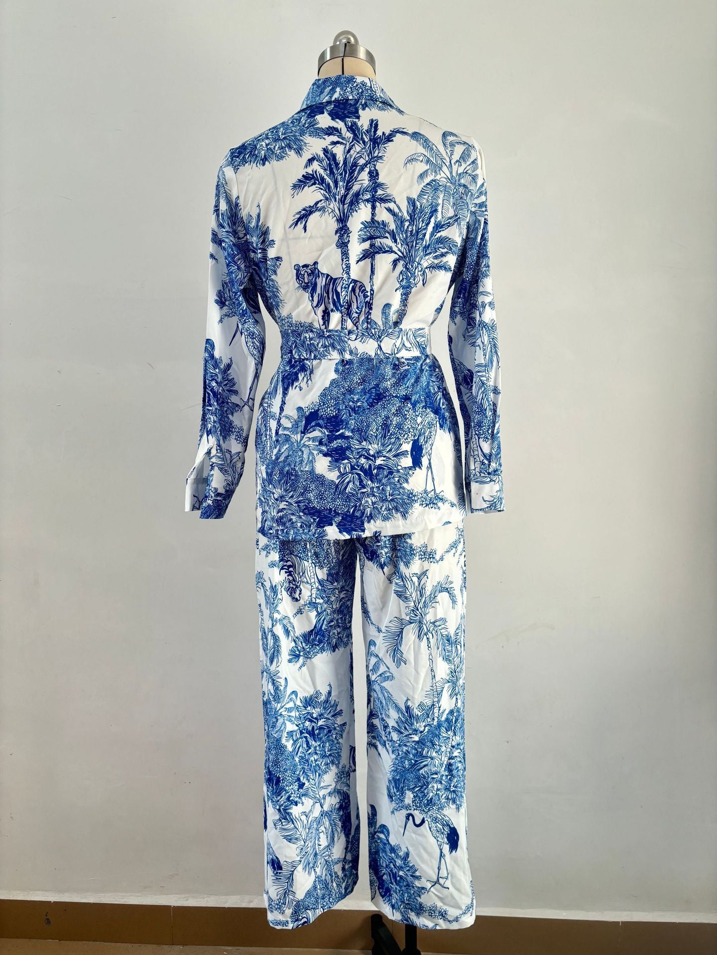 Women printed long-sleeved tie Top and Pant Casual two-piece set 13