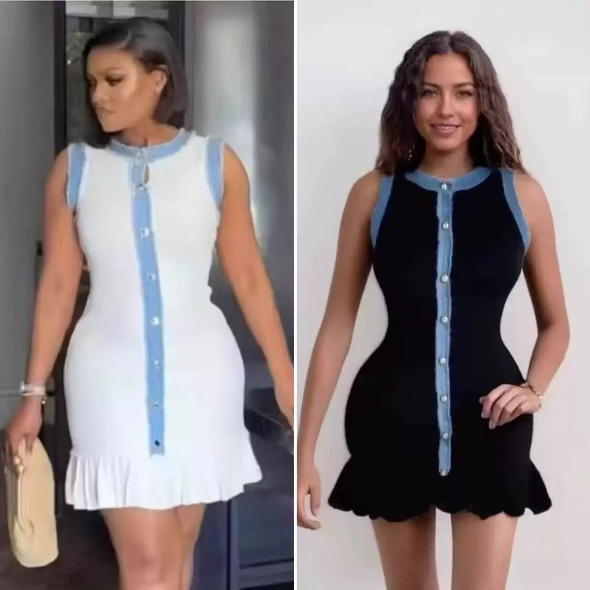 Summer Knitting Sleeveless Bodycon Short Dress 4