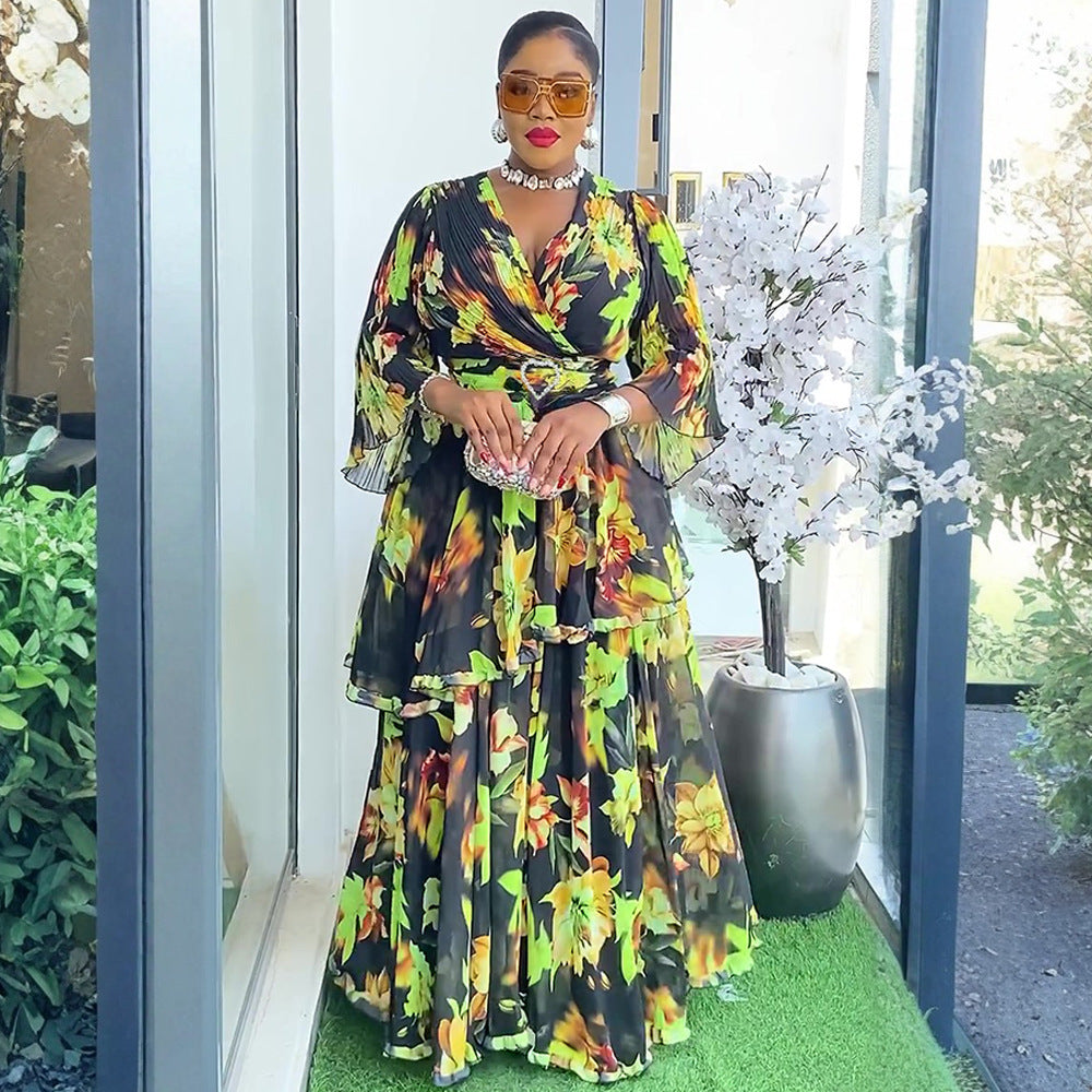 Plus Size  African Women's Floral Print Long Dress 3