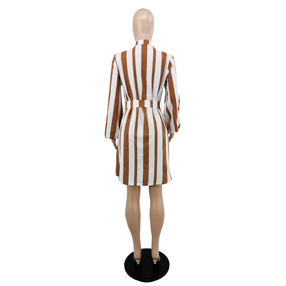 Women Wear Casual Striped Long-Sleeved Dress 9