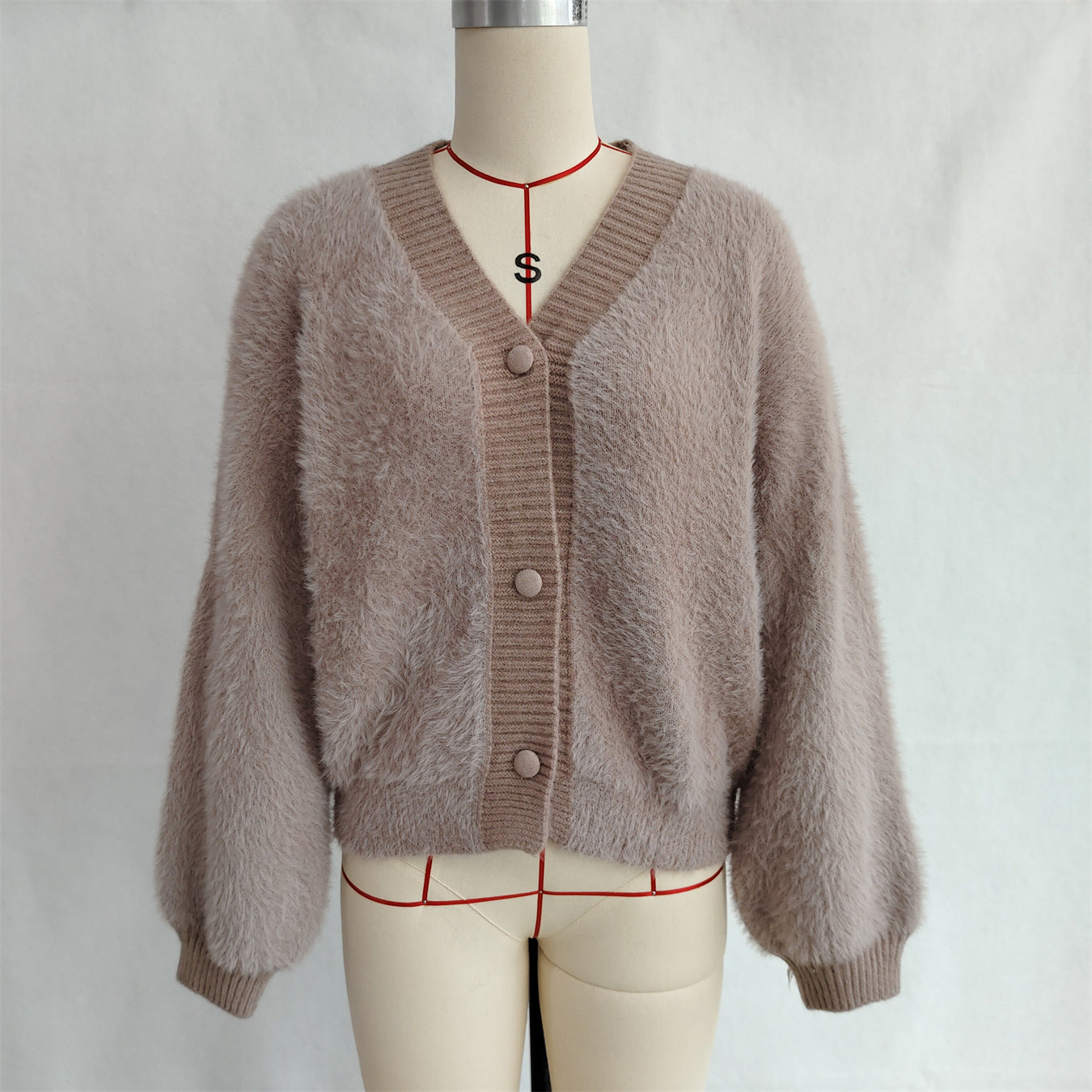 Women autumn/winter casual furry V-neck solid sweater 41