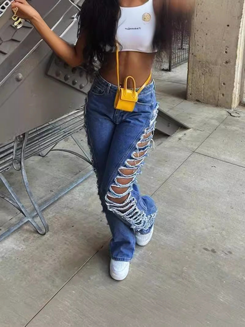 Women's Sexy Trendy Micro-Stretch Tight Fitting Ripped Denim Pants 5