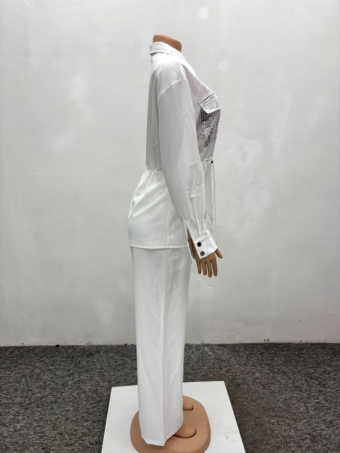 Spring Women's Suit Slim Waist Shirt Trousers Black Two-Piece Set 11