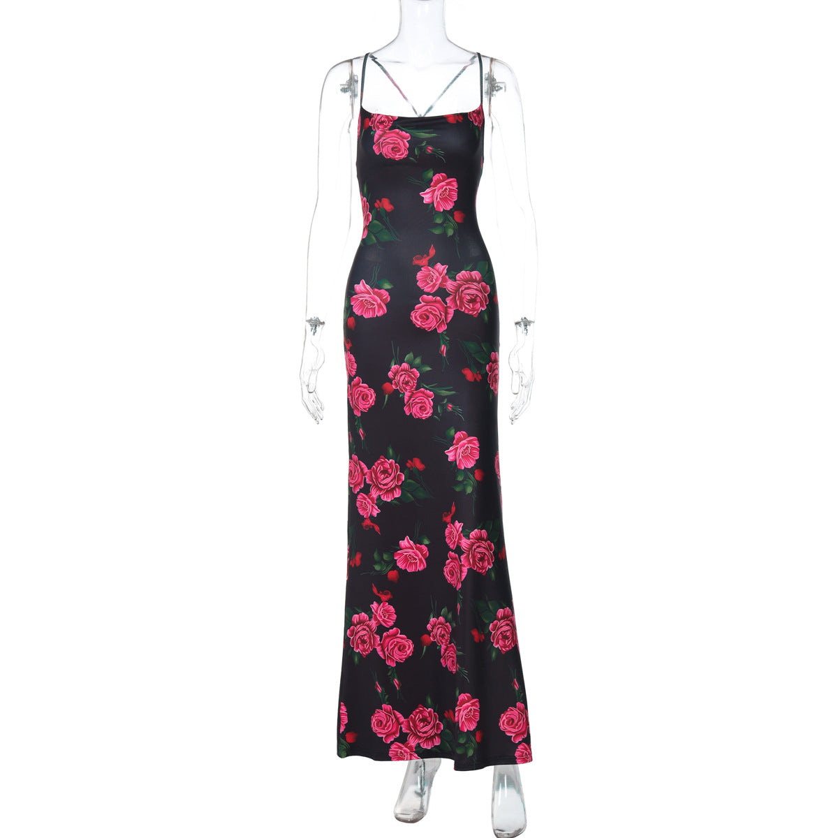 Women Spring Flower Print Sexy Backless Lace-Up Dress 6