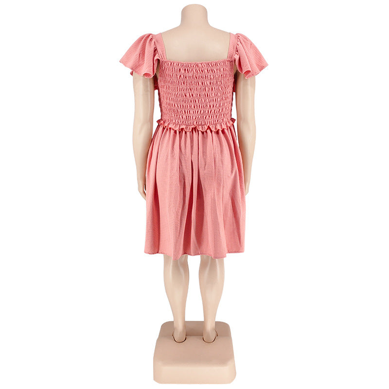 Plus Size Summer Women's Off Shoulder Short Sleeve Casual Swing Dress 30