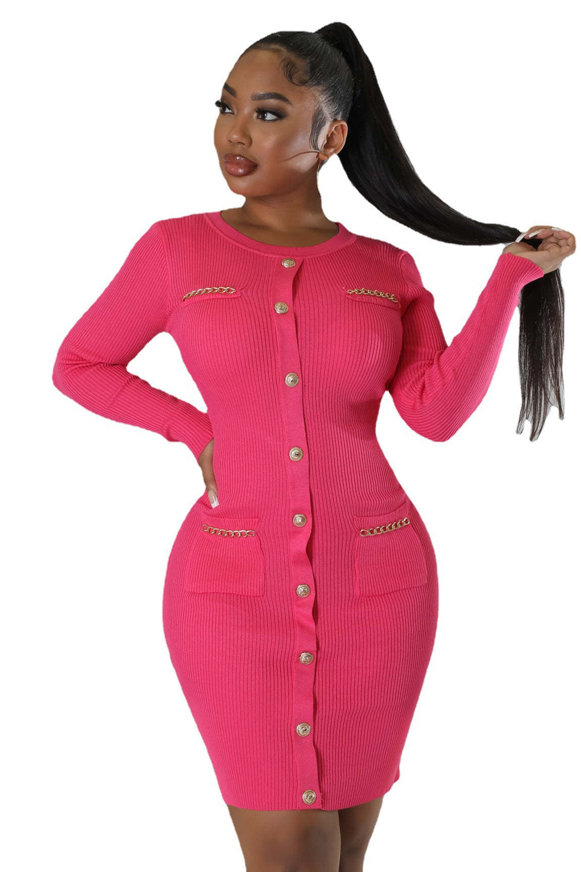 Women Round Neck Knitting Dress 19