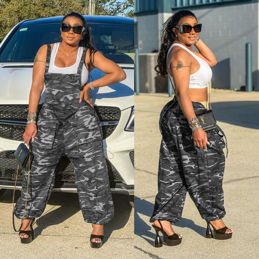 Summer Women's Fashion Suspenders Camouflage Pants Digital Printing Loose Jumpsuit 3