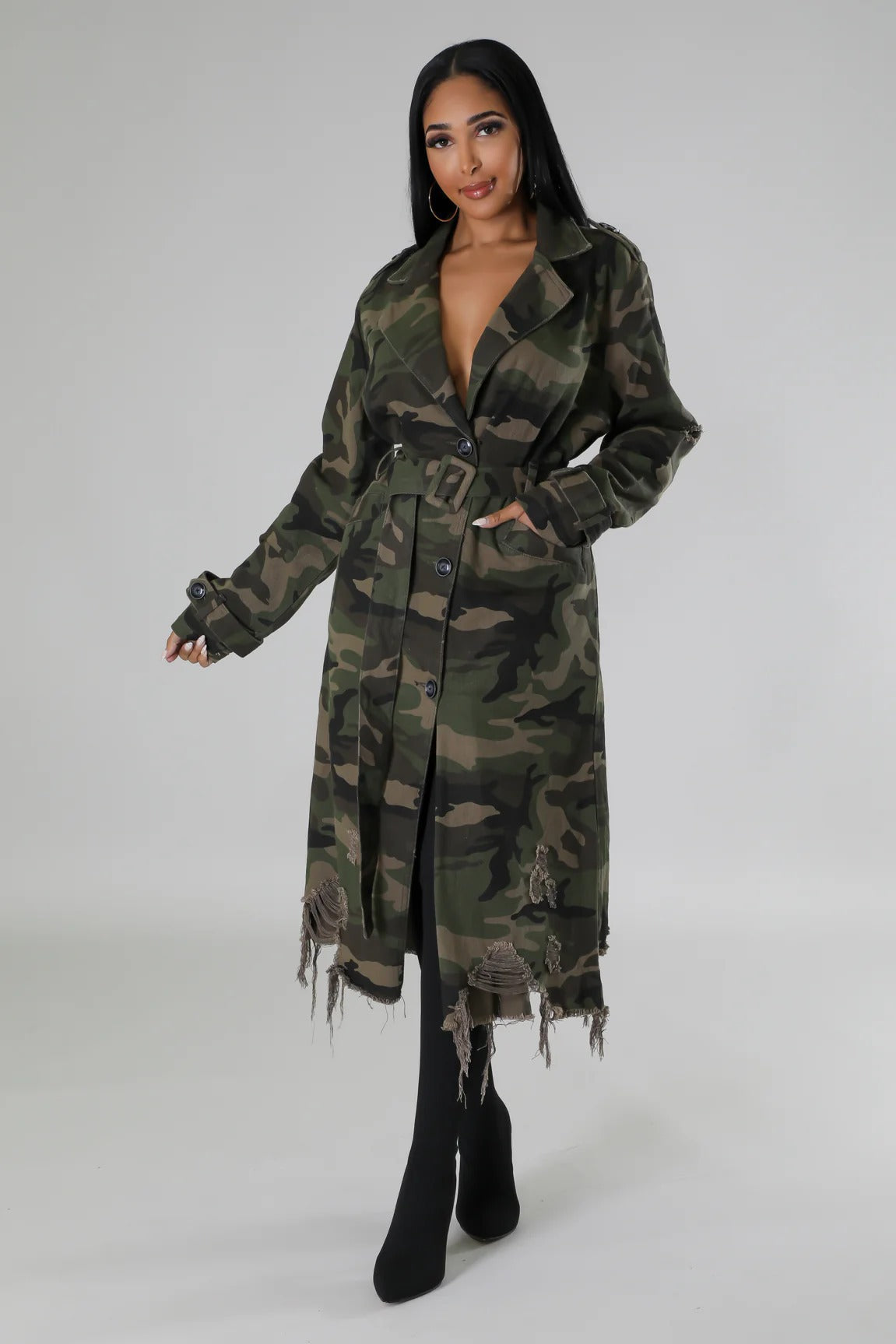 Women's Ripped Camouflage Long Coat 9