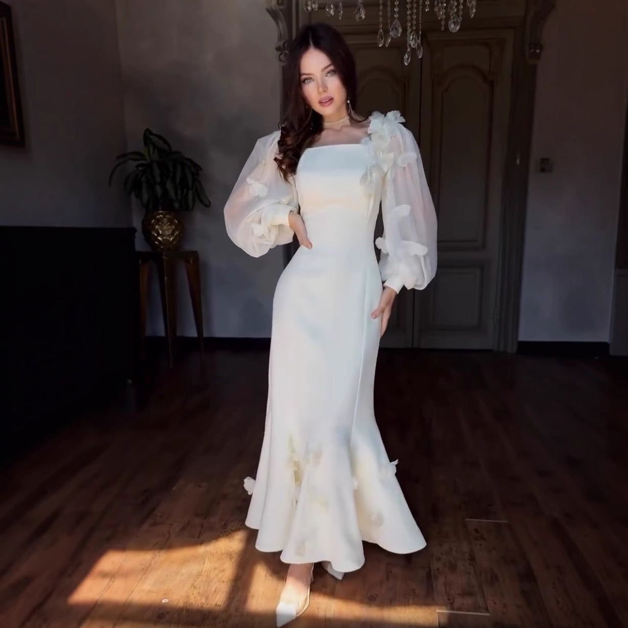 Women Spring Flower Casual Long Sleeve Maxi Dress 4