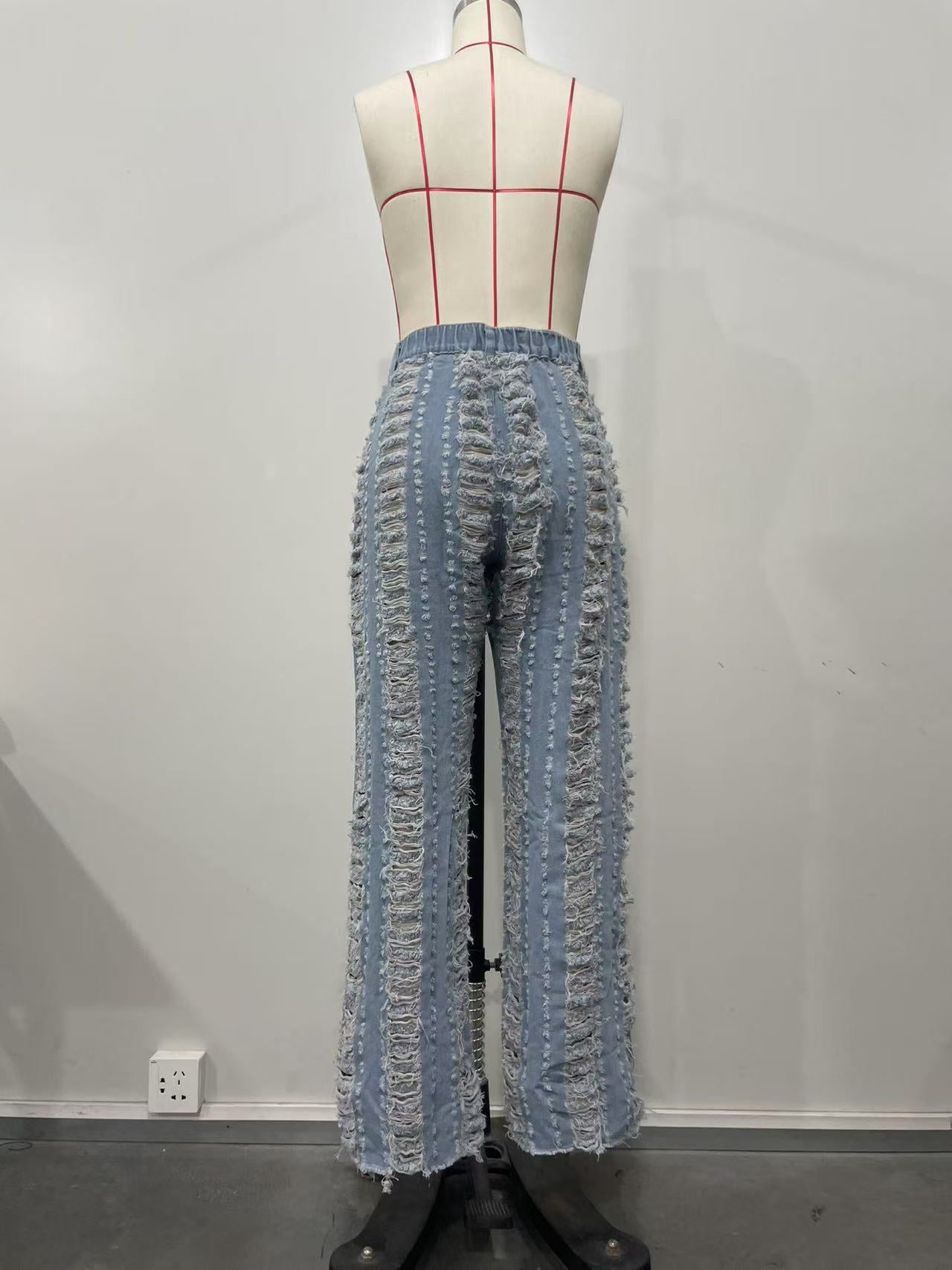 Spring Summer Women's Ripped Tassel Solid Color Wide Leg Pants 11