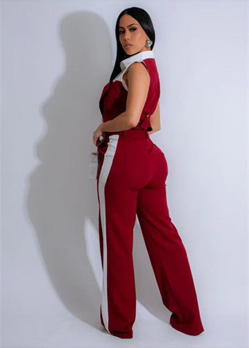 Women Casual contrasting pocket Top and trousers two-piece set 5