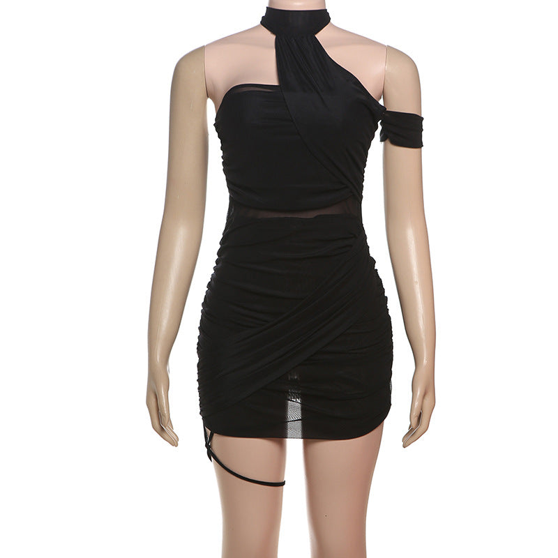 Summer Solid Color Mesh Patchwork High-Waist Slim Bodycon Dress 4